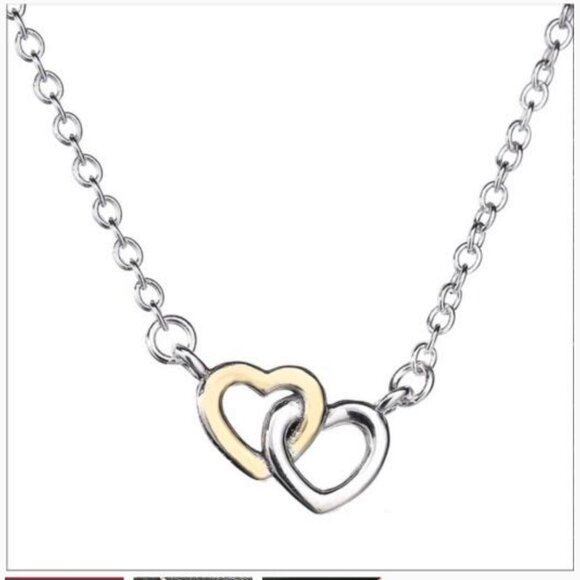 Real Pandora 14k Solid Gold & 925 Silver Double Heart Ring Pendant Chain Engagem - Picture 12 of 13